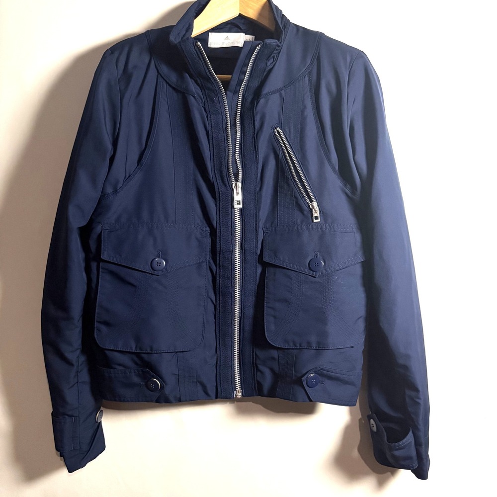 Adidas Stella McCartney Navy Blue Utility Bomber Jacket Mesh Lined Women Medium
